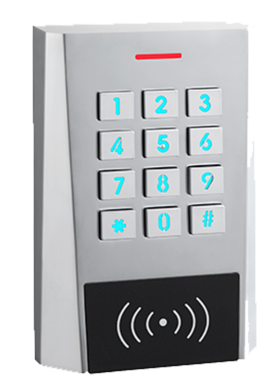 Standalone 2 channel access control keypad/reader 12 - 28V AC/DC (wide style outdoor ready IP66)