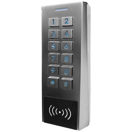 Standalone 2 channel access control keypad/reader 12 - 28V AC/DC (architrave style outdoor ready IP66)
