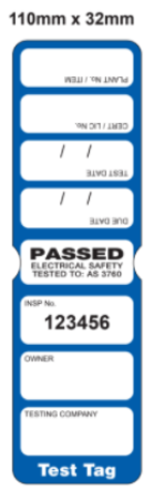 Test Tag, Heavy Duty, July - September, Blue, packet of 100, with Pen
