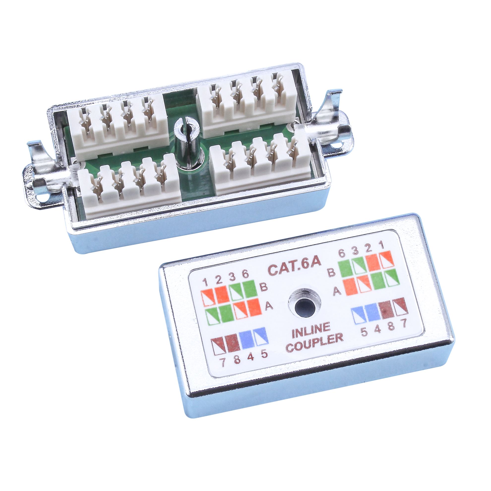 Cat6A STP Inline Coupler, Punch Down. Silver Colour. RoHS