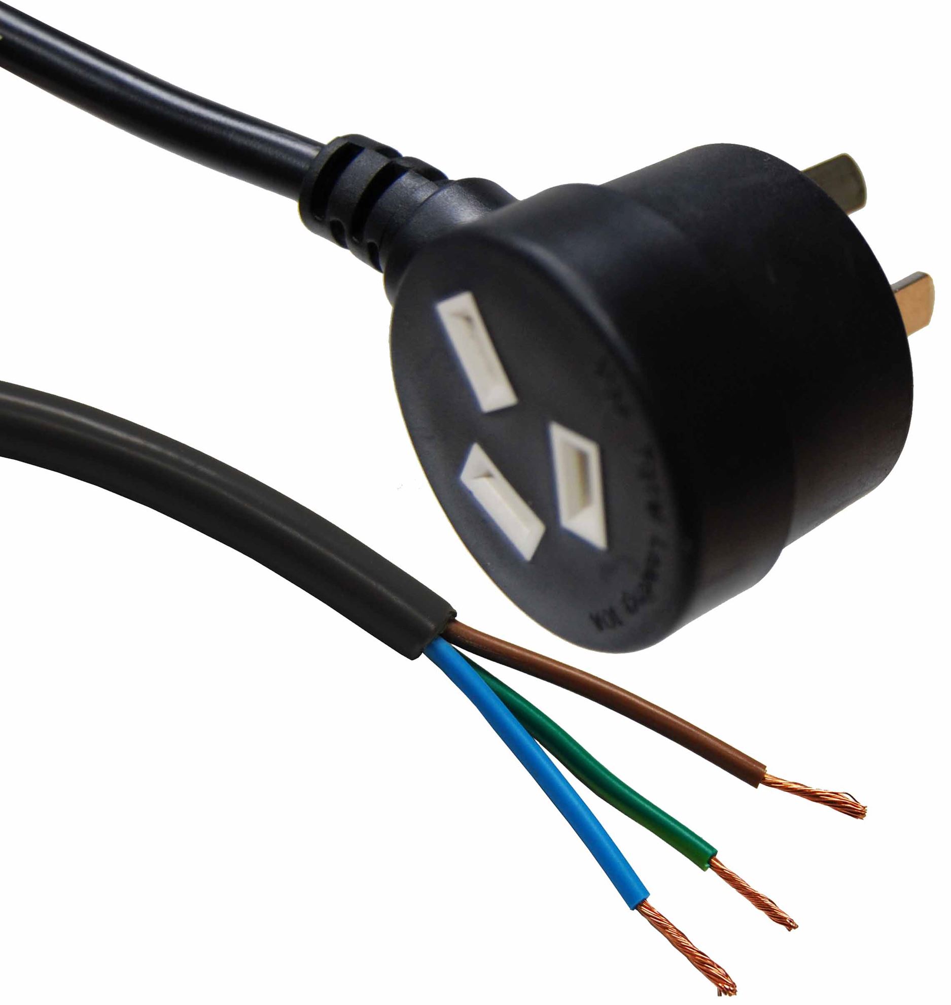 3M 3 Pin Tapon Plug to Bare End, 3 Core 1mm Cable, Black Colour SAA Approved