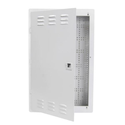 20'' Network Enclosure, Recessed Wall Mount, Vented Lid, Cable/Dual GPO Knock outs.