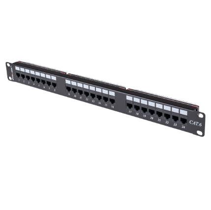24 Port 19' Cat6 UTP Patch Panel, T568A & T568B Wiring. 1RU. 110x Terminations