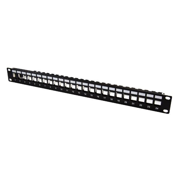 24 Port 19" 1RU UTP Unloaded Keystone Patch Panel with Rear Cable Management bar