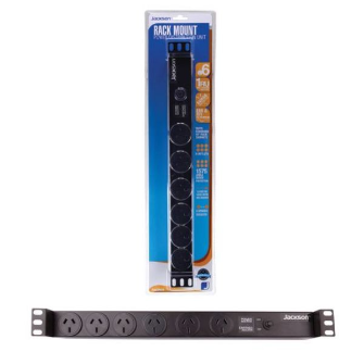 1RU 6x Outlet Horizontal Power Rail, Surge Protected 525J