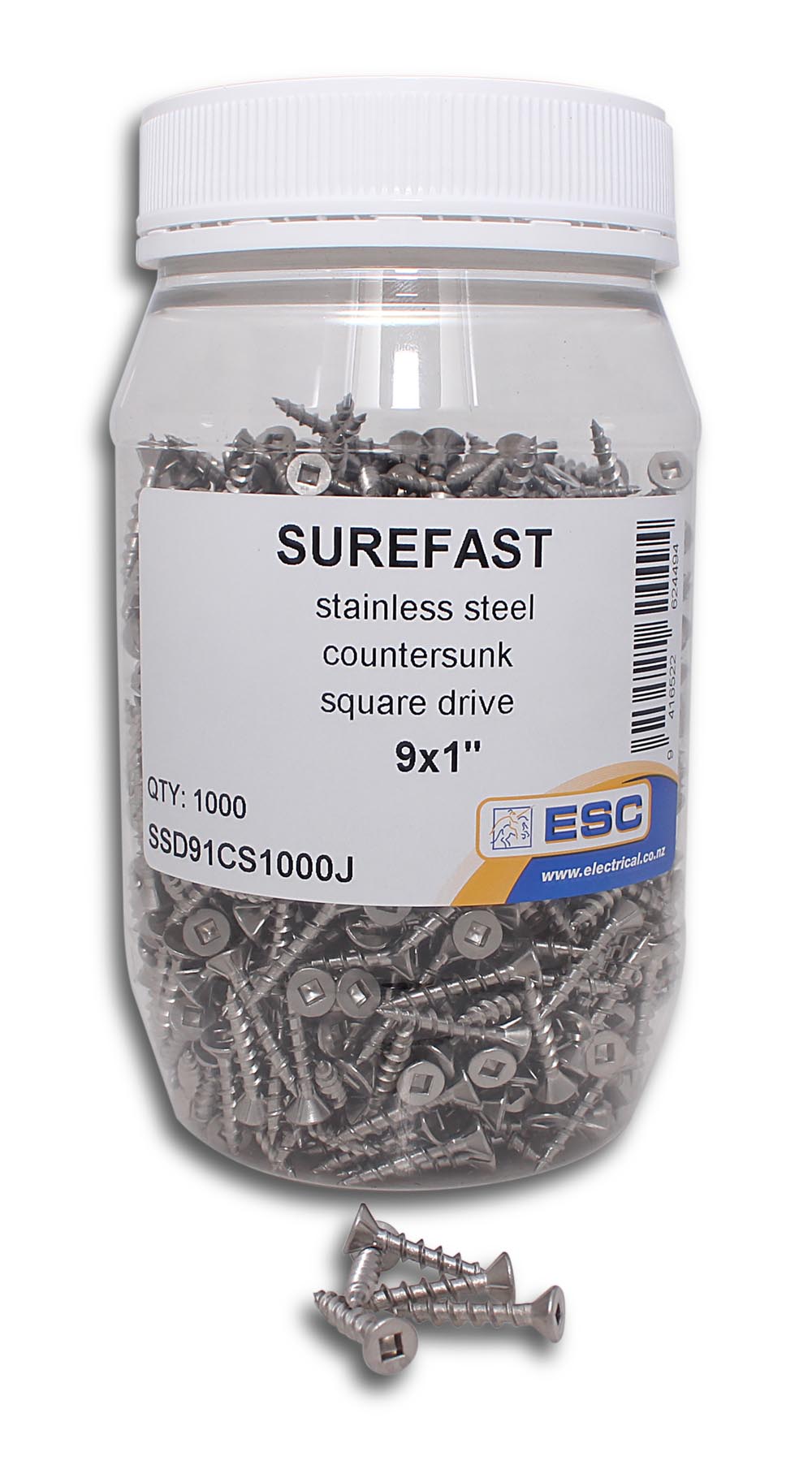 ELMARK Stainless Steel SQ Drive Countersunk 9x1" 1000 Jar