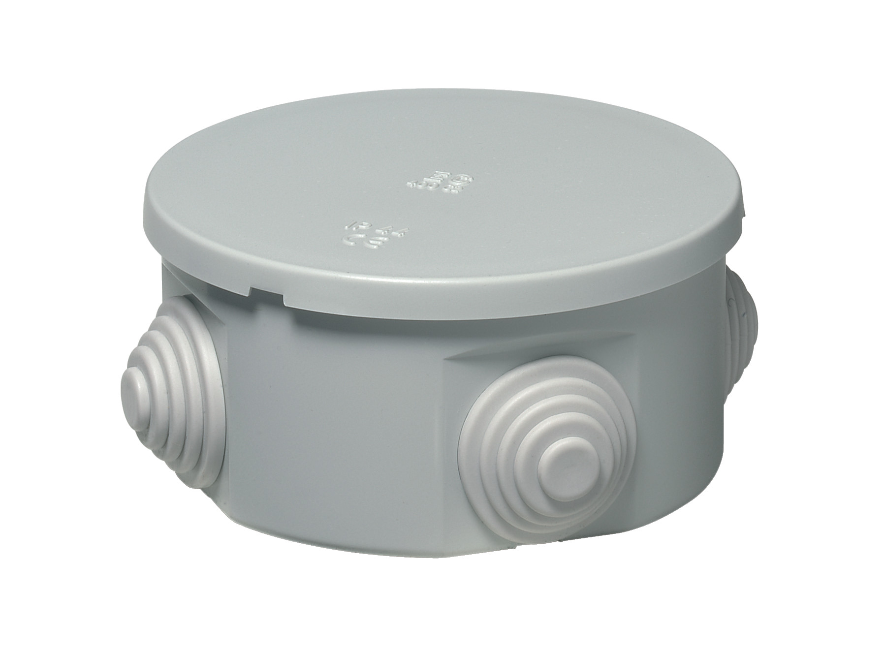 Grey Junction Box Round w.stepped glands IP44 80dia x 40