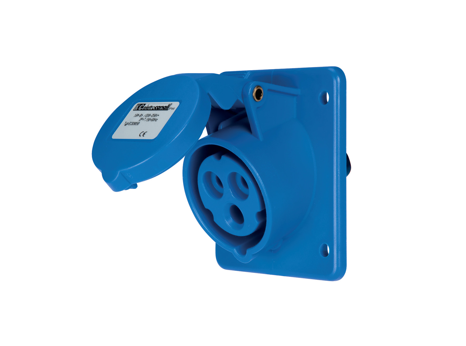 Panel Mount Angled Socket IP44 16A 2P+E