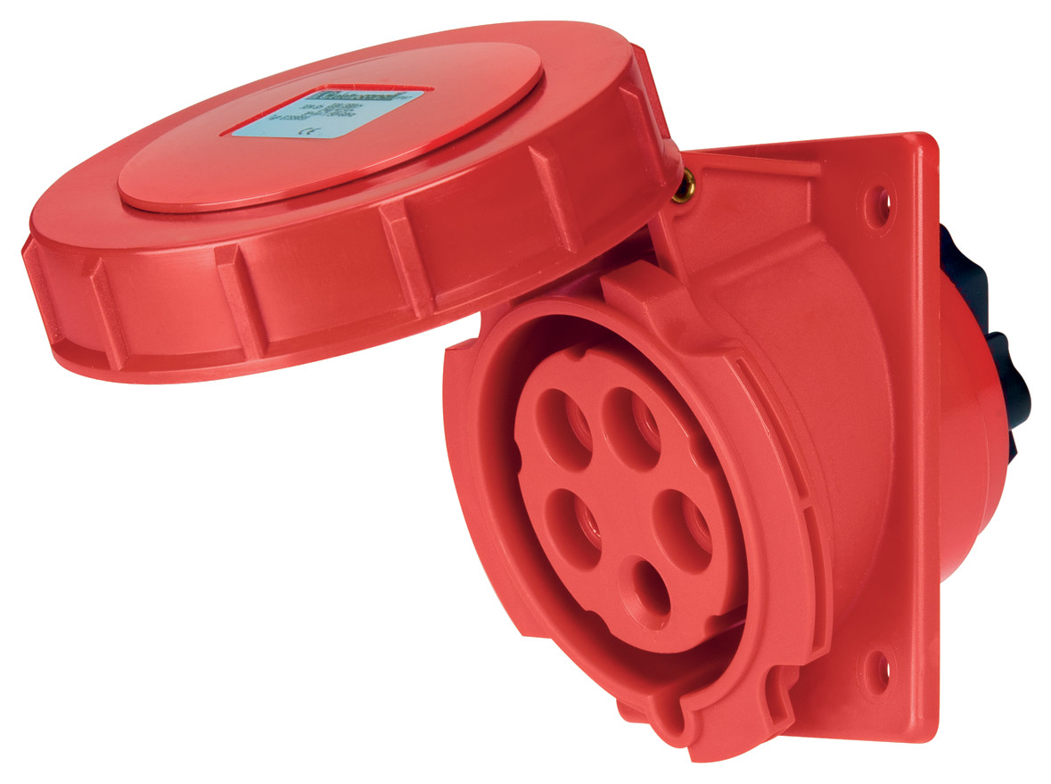 Panel Mount Angled Socket IP67 32A 3P+N+E