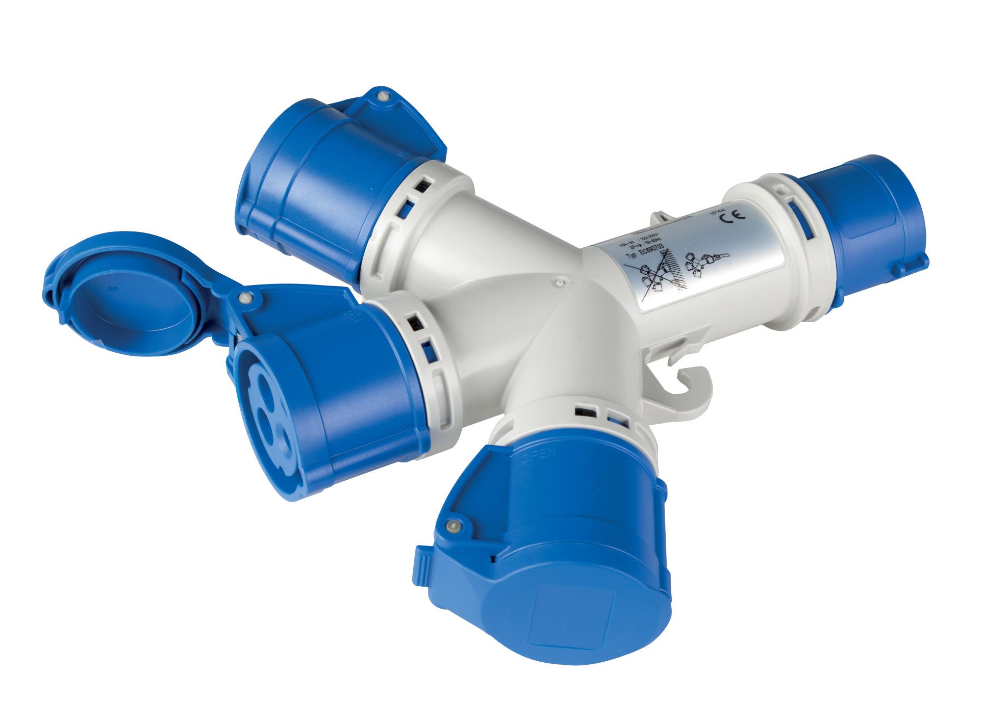 Multiplier 3-way Plug IP44 16A 2P+E