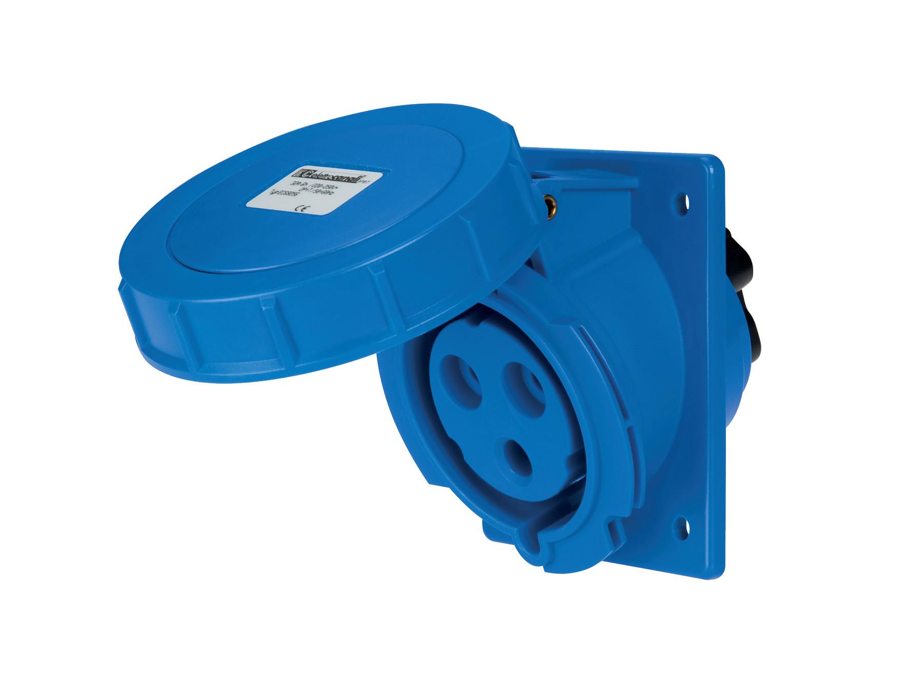 Panel Mount Angled Socket IP67 32A 2P+E