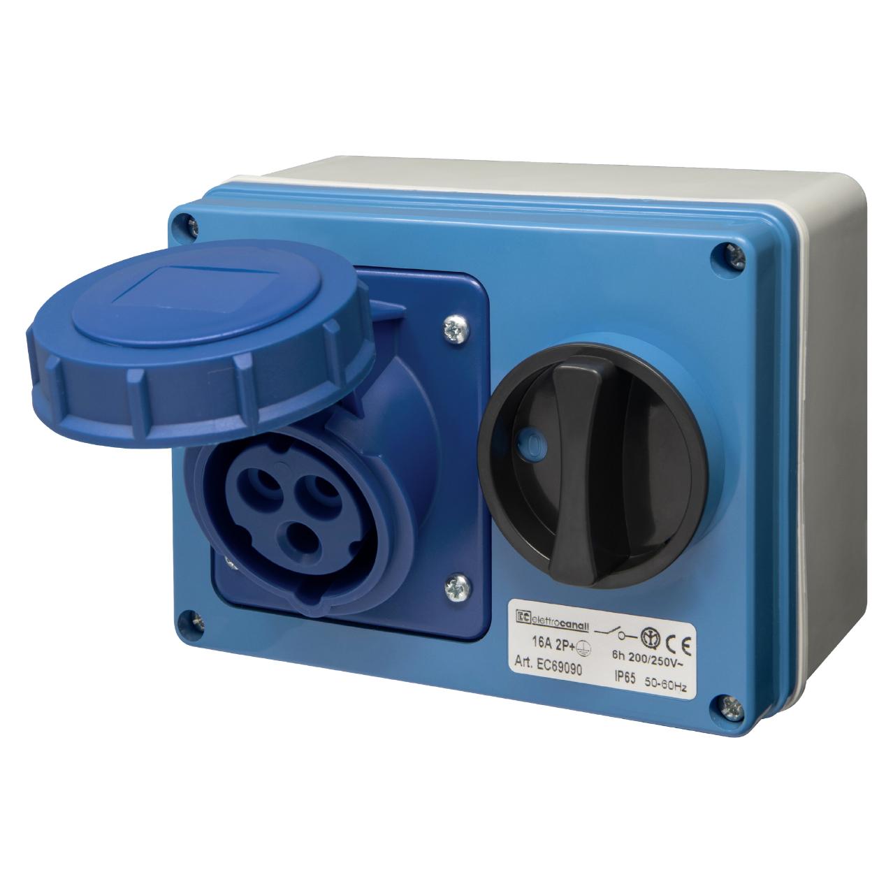 Elettrocanali Wall Mount Interlocked Horz.I Switched Socket IP65 32A 2P+E