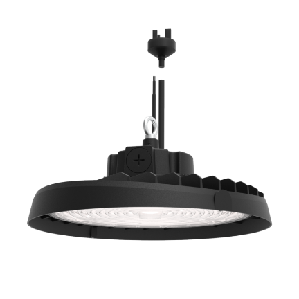 Astro LED Highbay, Multi-Wattage 100W/150W/200W, 3CCT 4K/5K/6K, CRI80, 90° Beam, Black Finish, 1-10V Dimming, Built-In Motion & Daylight Sensor.