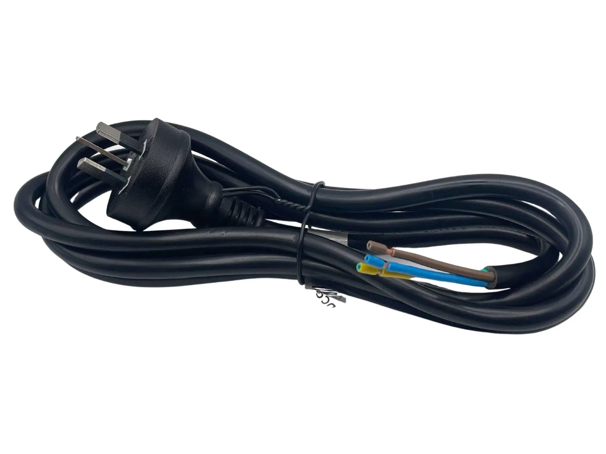Power Cord Bare End 2m 1.5mm 3 Core 10amp Rated 10amp 3 Pin Plug PVC Black