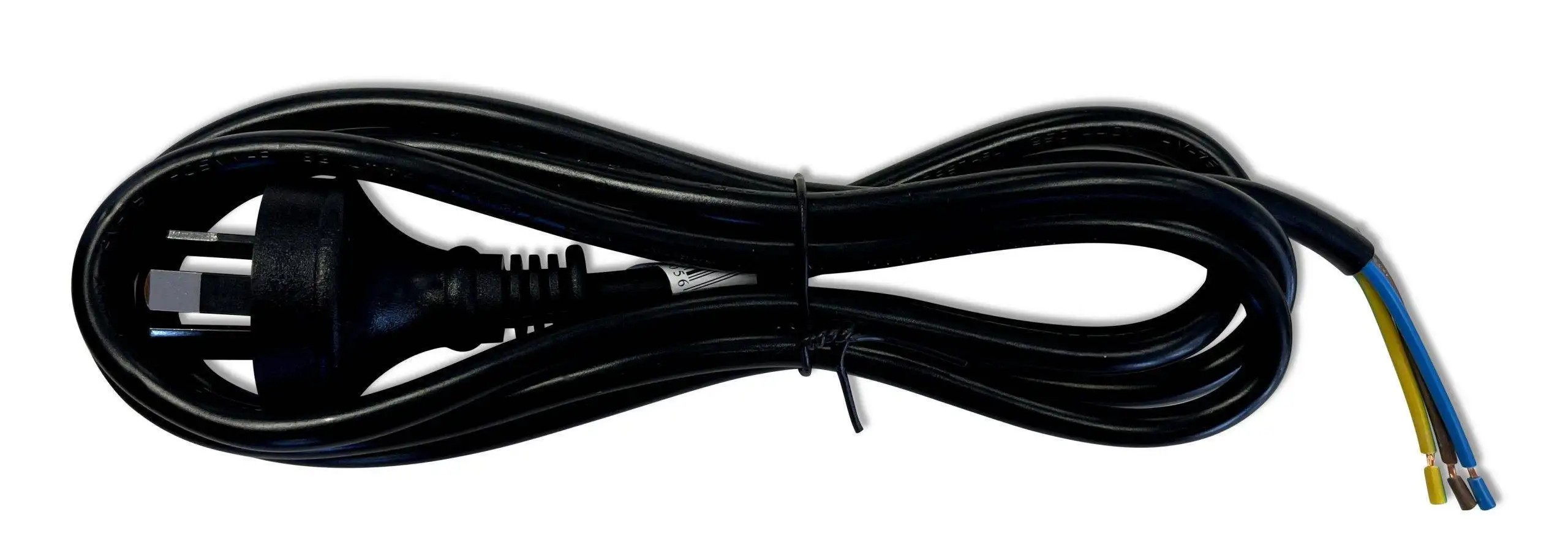 Power Cord Bare End 2m 1.0mm 3 Core 10amp Rated 10amp 3 Pin Plug PVC Black
