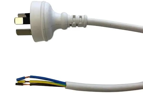 Power Cord Bare End 2m 1.0mm 3 Core 10amp Rated 10amp 3 Pin Plug PVC White