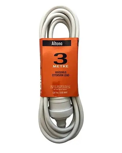 Household Duty Extension Lead 3m 1.0mm 3 Core 10amp Rated 10amp 3 Pin Plug PVC White