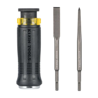 Chisel Bit Set SDS+ 3 Piece Flat & Bull Point Bits + Cushion Grip Handle