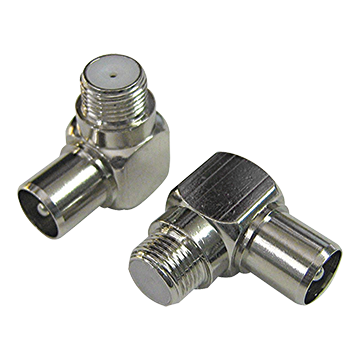 ADAPTOR 'F' FEMALE TO IEC MALE RIGHT ANGLE