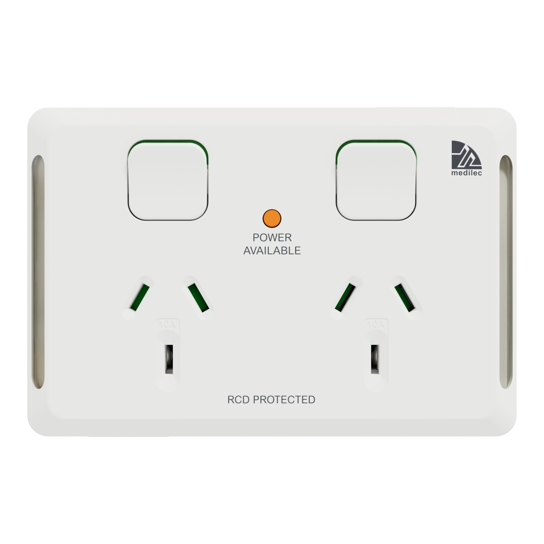 Medilec RCD Protected Twin Socket, Horizontal 10A - White Electric
